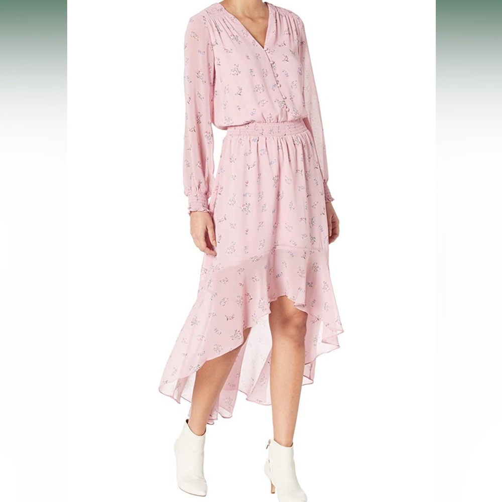 Long Sleeve Button Front High-Low Dress